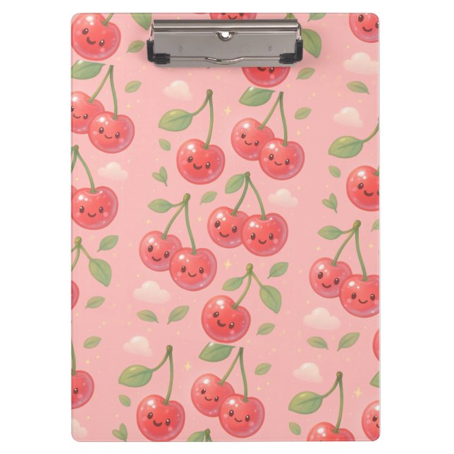 Cheerful Kawaii Cherry Pattern Illustration Clipboard (Front)
