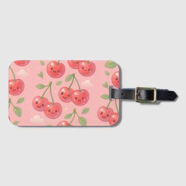 Cheerful Kawaii Cherry Pattern Illustration Luggage Tag (Front Horizontal)