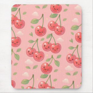 Cheerful Kawaii Cherry Pattern Illustration Mouse Pad