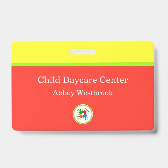 Cheerful Kids Daycare Logo Template Name Badges ID Badge (Front)