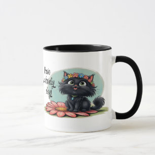 Cheerful Kitten on a Flower - Smile with Us! Mug