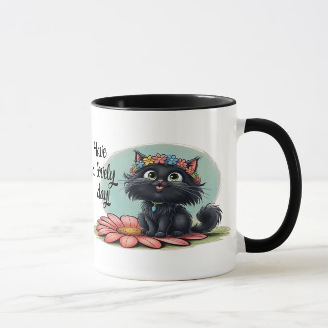 Cheerful Kitten on a Flower - Smile with Us! Mug (Right)