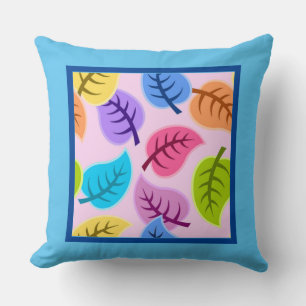 Cheerful Leaves Spring Colours & Primary Sky Blue Cushion