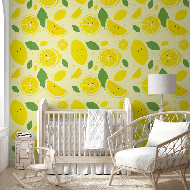 Cheerful Lemon Fruit Pattern Kids Wallpaper (Kids)