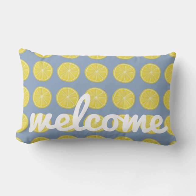 Cheerful Lemon, Modern Fruit Pattern a Zesty Lumbar Cushion (Front)