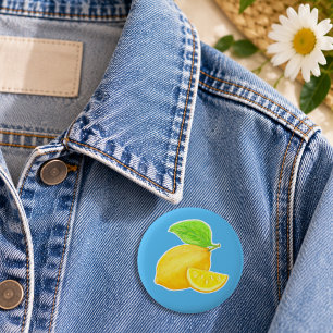 Cheerful Lemon Yellow and Blue Citrus 6 Cm Round Badge