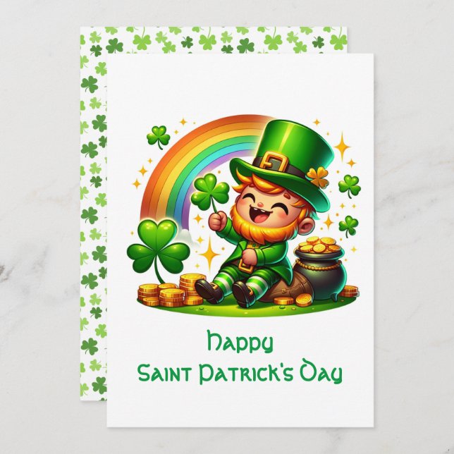 Cheerful Leprechaun: Saint Patrick's Day Festive  Holiday Card (Front/Back)