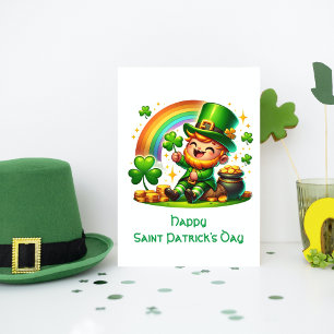 Cheerful Leprechaun: Saint Patrick's Day Festive  Holiday Postcard