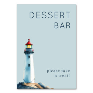 Cheerful Light Blue Watercolor Lighthouse Table Number