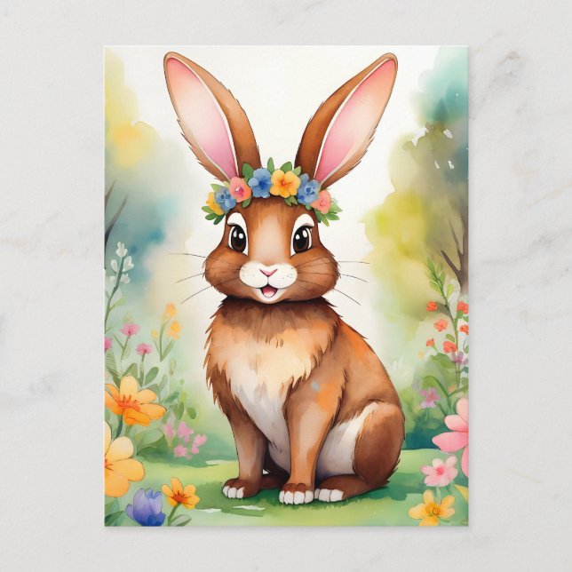 Cheerful little brown bunny 1, Easter Postcard (Front)