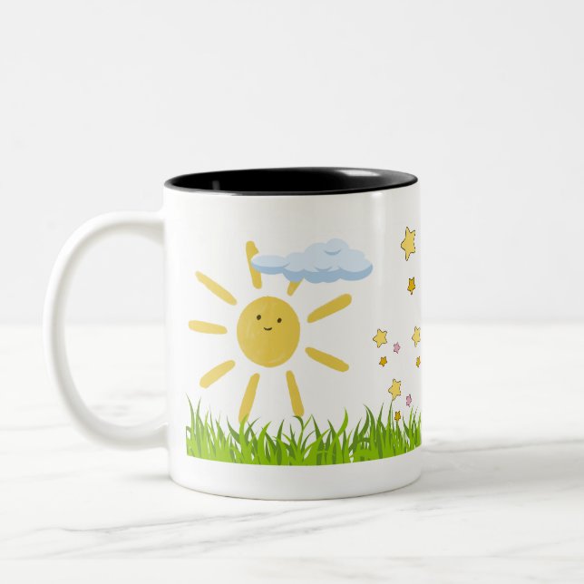 cheerful little dinosaur Two-Tone coffee mug (Left)