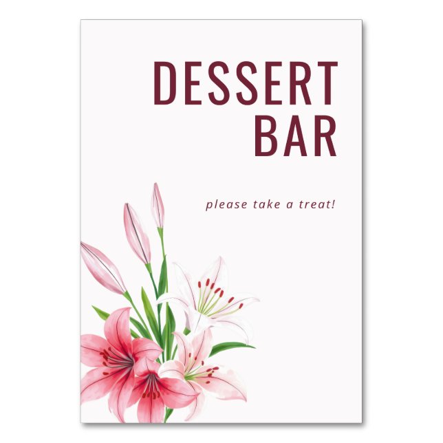Cheerful Maroon Watercolor Lily Table Number (Front)