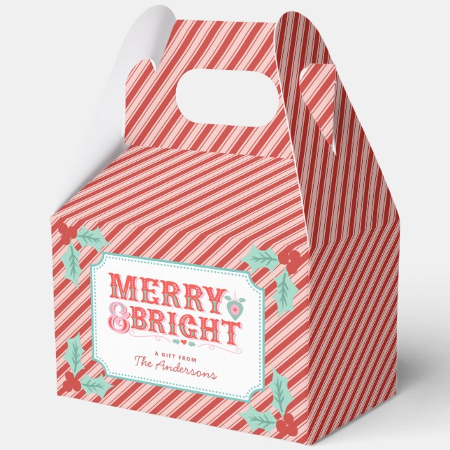 Cheerful Merry & Bright | Retro Pink and Red  Favour Box (Front)
