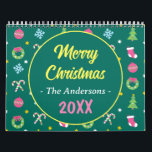 Cheerful merry Christmas Calendar<br><div class="desc">A Christmas calendar design with Christmas tree, ball, candy cane, snowflake, wreath, garland, and sock decoration ornament elements. This Christmas celebration calendar is very easy to personalise. You can change the text and images as you wish. Also suitable as a gift, souvenir, or for your own use. Express your Christmas...</div>