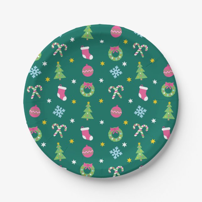Cheerful merry Christmas pattern Paper Plate (Front)