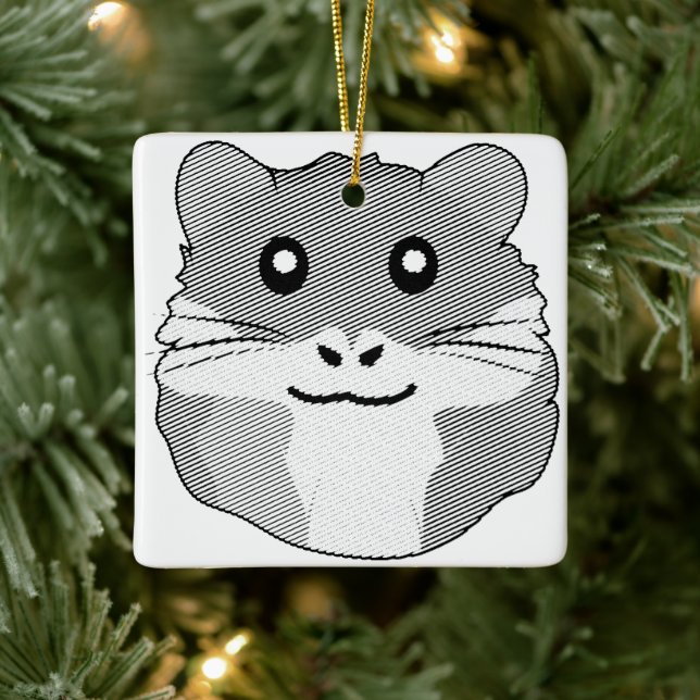 Cheerful Minimalist Hamster Ceramic Ornament (Tree)