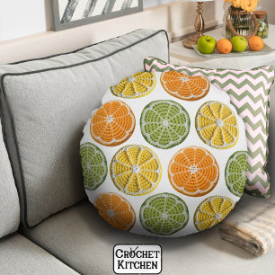 Cheerful Modern Minimal Fresh Crochet Citrus Slice Round Cushion