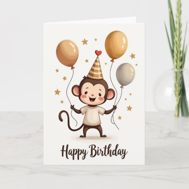 Cheerful Monkey Balloon Card (Front)