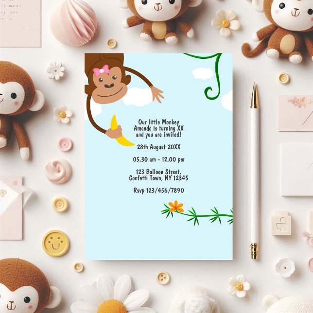 Cheerful Monkey Jungle Kids Birthday Party Invitation (Cheerful Monkey Jungle Kids Birthday Party)