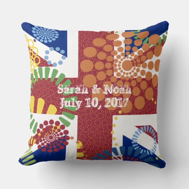 Cheerful Monogram Anniversary Union Jack Wedding Cushion (Front)