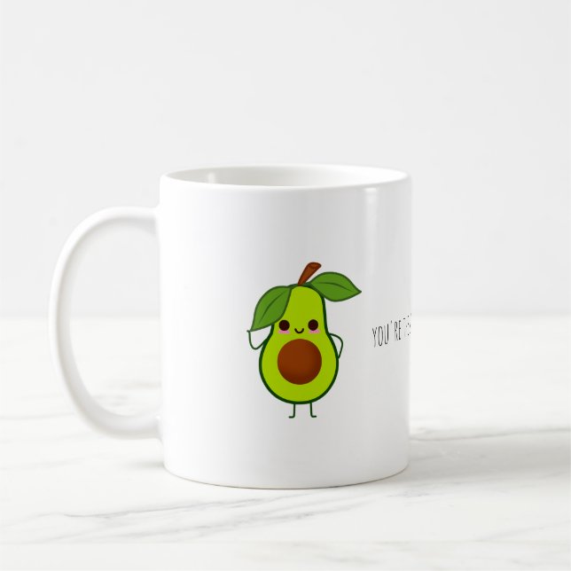  Cheerful Morning Avocado Sayings. Coffee Mug (Left)