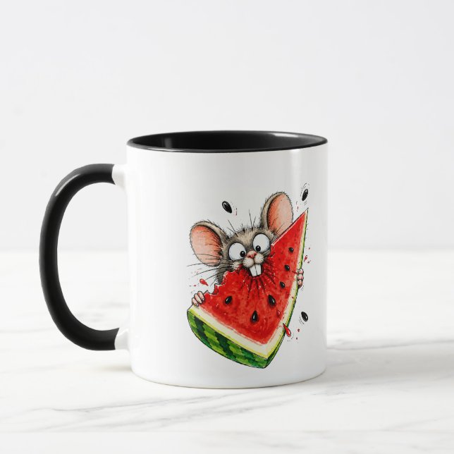 Cheerful mouse eats watermelon mug (Left)
