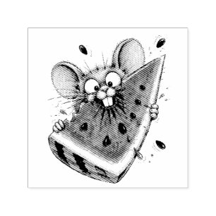 Cheerful mouse eats watermelon self-inking stamp