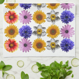 Cheerful Multicolor Flower Pattern Tea Towel