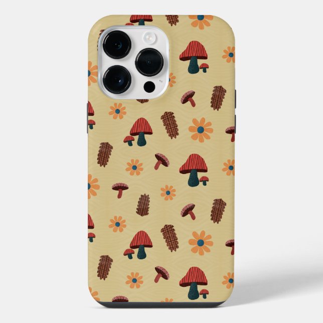 Cheerful Mushroom Nature Lover Pattern (Yellow) iPhone Case (Back)