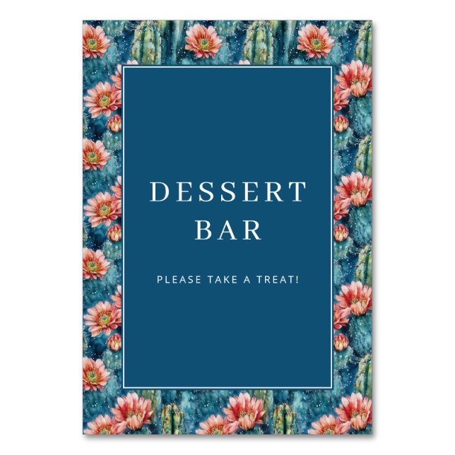 Cheerful Navy Cactus Floral Border Table Number (Front)