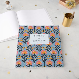 Cheerful Navy Floral Retro Guest Book