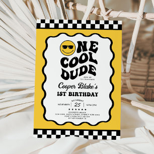 Cheerful One Cool Dude Boy 1st Birthday Party Invitation