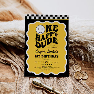 Cheerful One Happy Dude Boy 1st Birthday Party Invitation