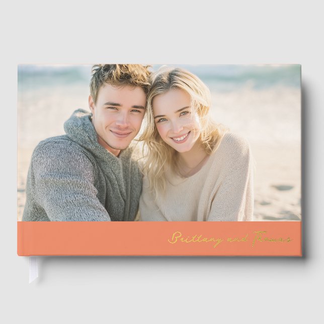 Cheerful Orange Beach Photo Guest Book (Front)