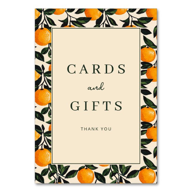 Cheerful Orange Citrus Illustration Border Table Number (Front)