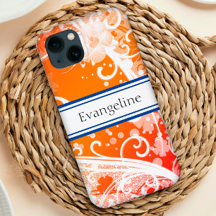 Cheerful orange & white floral, swirls custom iPhone 13 case
