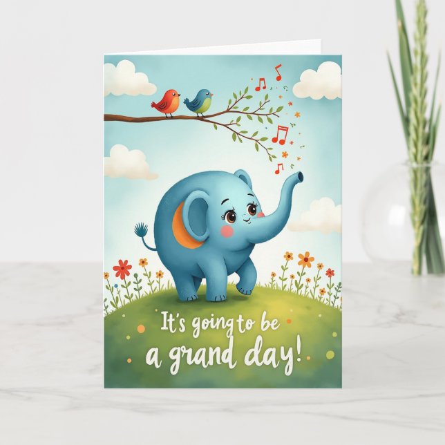 Cheerful Pachyderm Birthday Card (Front)