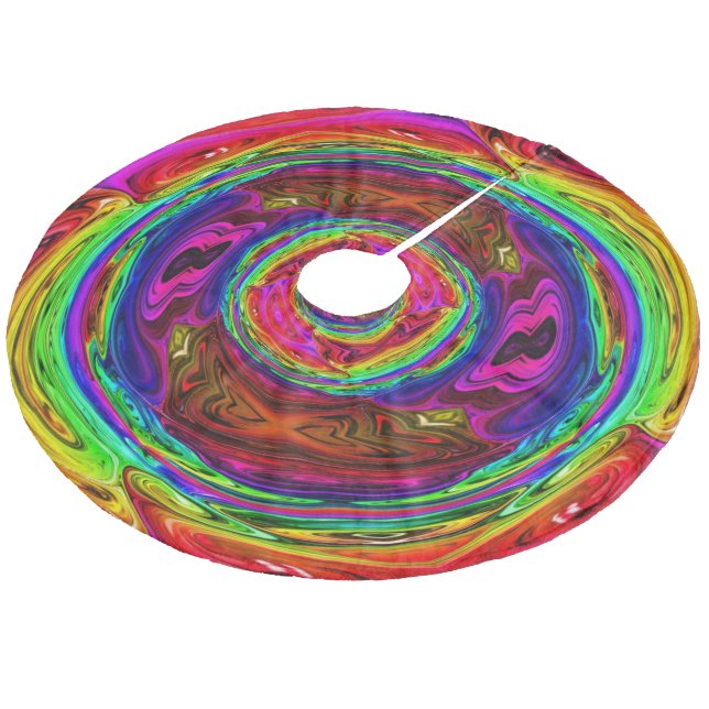 Cheerful Paint Fluid Acrylic Happy Tie Dye Fleece Tree Skirt (Angled)