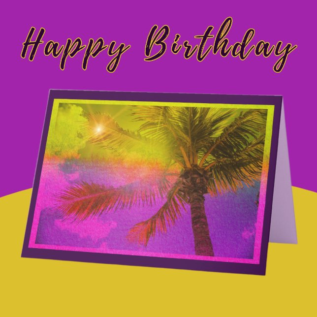 Cheerful Palm Tree and Sunshine Purple Birthday Card (Creator Uploaded)