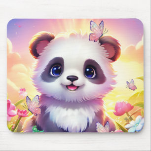 Cheerful Panada, Rainbows, Butterflies and Flowers Mouse Pad