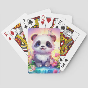 Cheerful Panada, Rainbows, Butterflies and Flowers Playing Cards