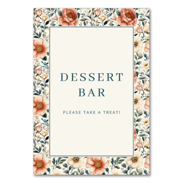 Cheerful Pastel Floral Dessert Bar Sign Table Number (Front)