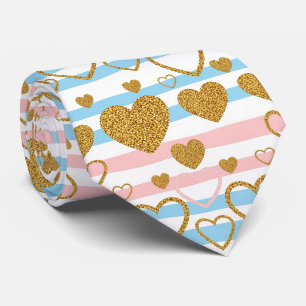 Cheerful Pastel Heart Stripe with Gold Details Tie