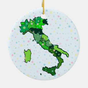 Cheerful Pastel Snowflakes and Map of Italy Ceramic Ornament