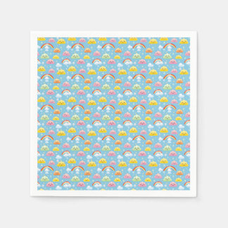 Cheerful Pattern with Smiling Clouds and Rainbow Napkin