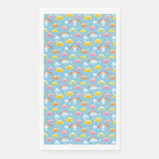 Cheerful Pattern with Smiling Clouds and Rainbow Napkin