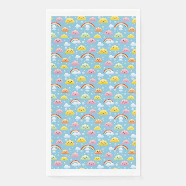 Cheerful Pattern with Smiling Clouds and Rainbow Napkin (Front)
