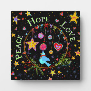 Cheerful PEACE, HOPE, LOVE Plaque