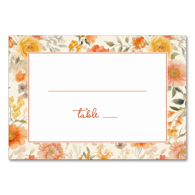 Cheerful Peach Floral Border Table Number (Front)