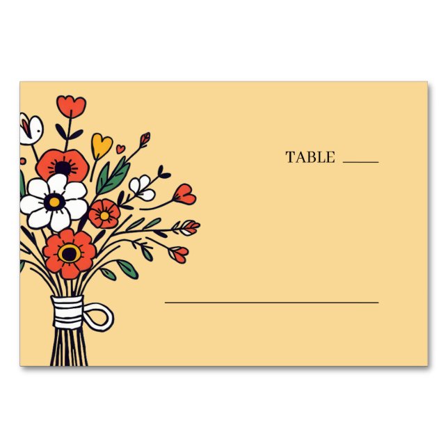 Cheerful Peach Floral Bouquet Table Number (Front)